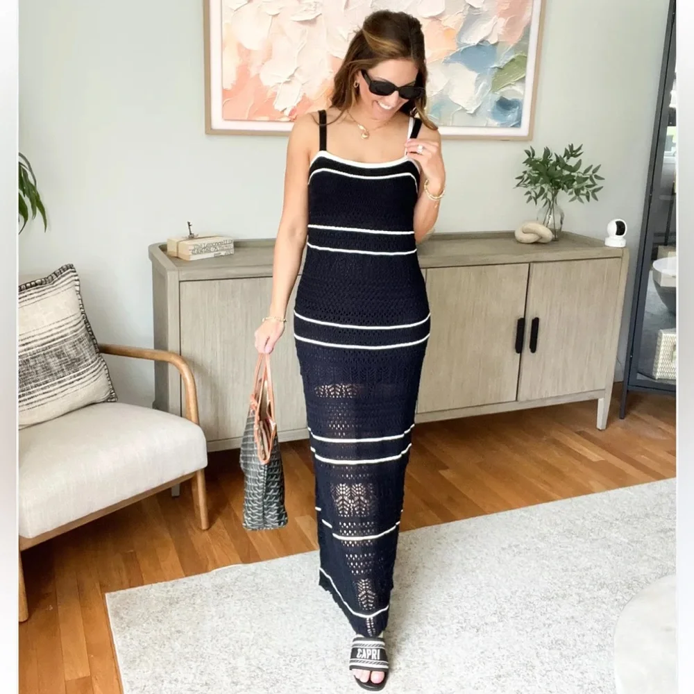 Abercrombie & Fitch Crochet Maxi Dress Knit Lined Women’s Vacation Resortwear XL